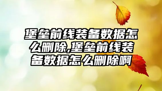 堡壘前線裝備數據怎么刪除,堡壘前線裝備數據怎么刪除啊