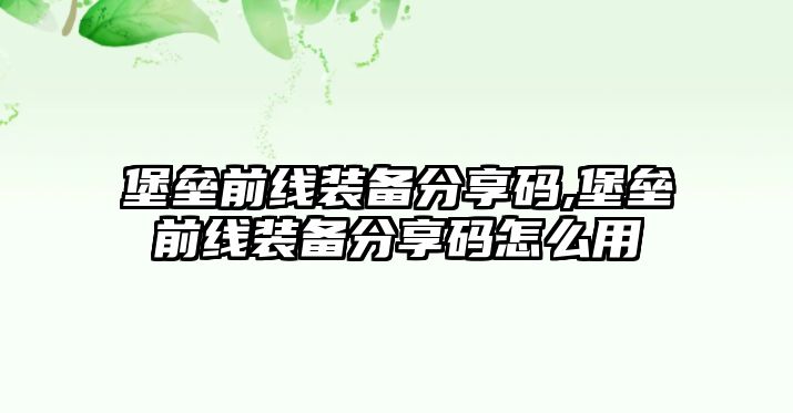 堡壘前線裝備分享碼,堡壘前線裝備分享碼怎么用