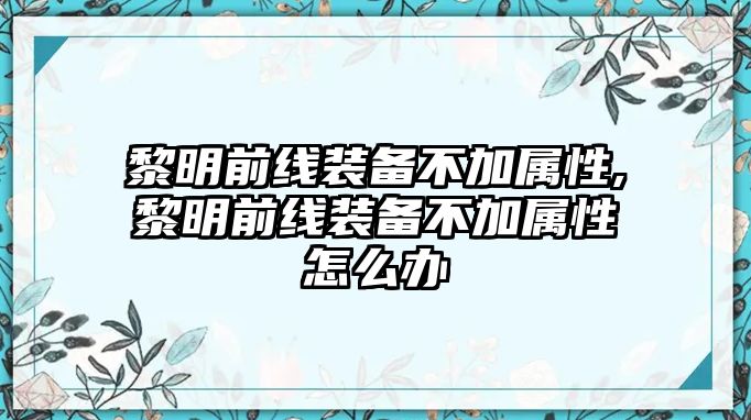 黎明前線裝備不加屬性,黎明前線裝備不加屬性怎么辦