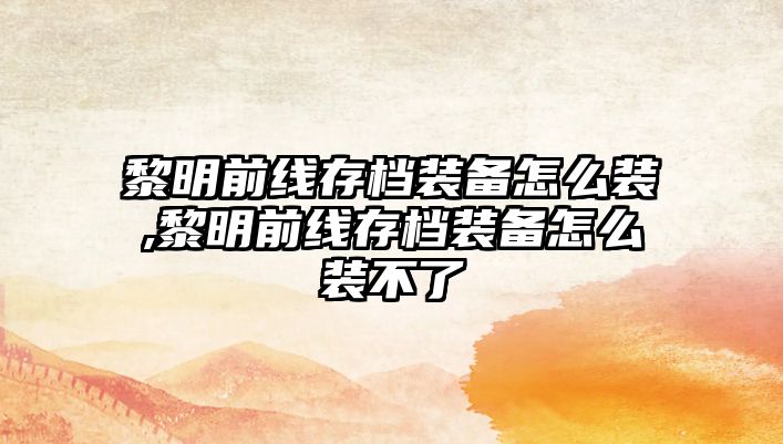 黎明前線存檔裝備怎么裝,黎明前線存檔裝備怎么裝不了