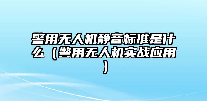 警用無人機靜音標準是什么（警用無人機實戰應用）