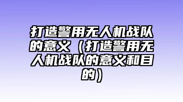 打造警用無人機戰隊的意義（打造警用無人機戰隊的意義和目的）