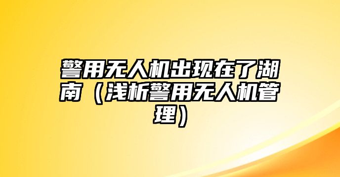 警用無人機出現在了湖南（淺析警用無人機管理）