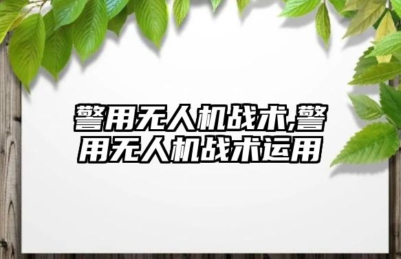 警用無人機戰術,警用無人機戰術運用