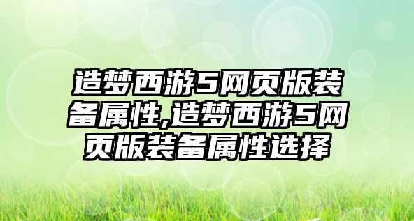 造夢西游5網頁版裝備屬性,造夢西游5網頁版裝備屬性選擇