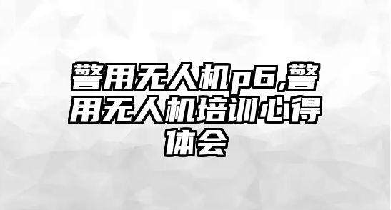 警用無人機p6,警用無人機培訓心得體會