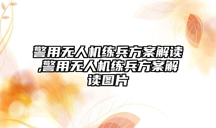 警用無人機練兵方案解讀,警用無人機練兵方案解讀圖片