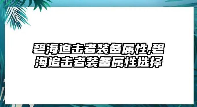 碧海追擊者裝備屬性,碧海追擊者裝備屬性選擇