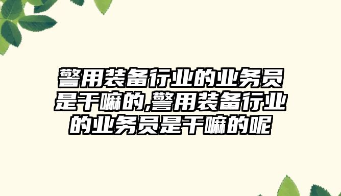 警用裝備行業的業務員是干嘛的,警用裝備行業的業務員是干嘛的呢