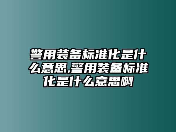 警用裝備標(biāo)準(zhǔn)化是什么意思,警用裝備標(biāo)準(zhǔn)化是什么意思啊