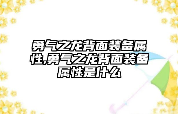 勇氣之龍背面裝備屬性,勇氣之龍背面裝備屬性是什么