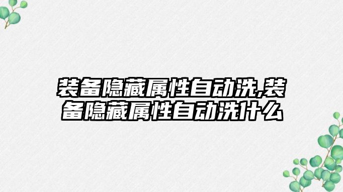 裝備隱藏屬性自動洗,裝備隱藏屬性自動洗什么