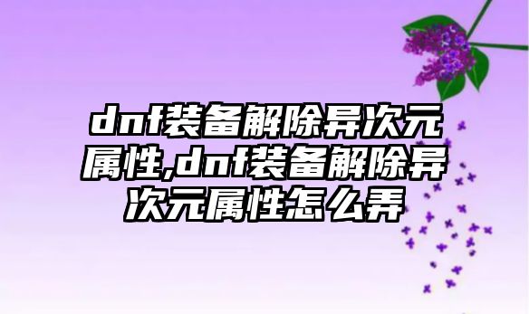 dnf裝備解除異次元屬性,dnf裝備解除異次元屬性怎么弄