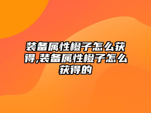 裝備屬性橙子怎么獲得,裝備屬性橙子怎么獲得的