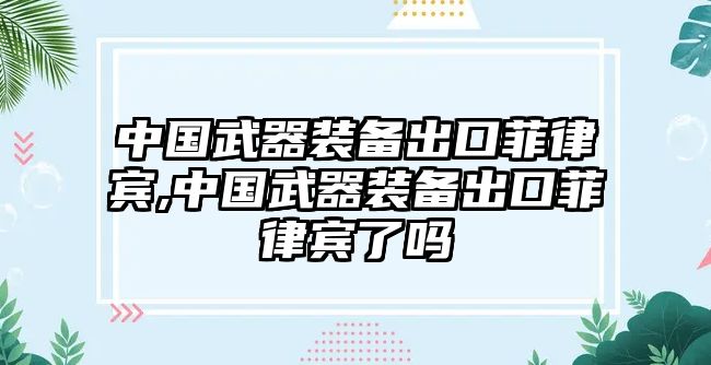 中國(guó)武器裝備出口菲律賓,中國(guó)武器裝備出口菲律賓了嗎