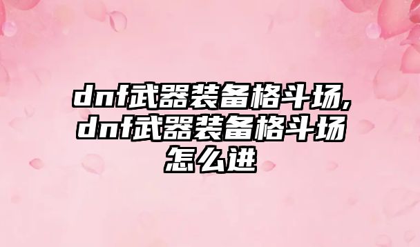 dnf武器裝備格斗場,dnf武器裝備格斗場怎么進