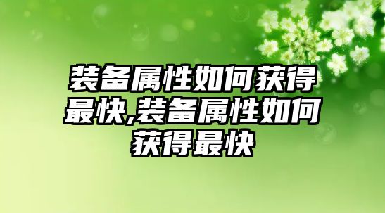 裝備屬性如何獲得最快,裝備屬性如何獲得最快