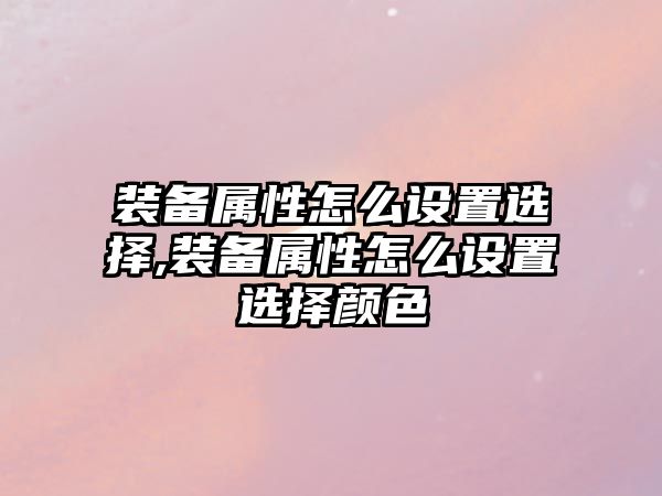 裝備屬性怎么設置選擇,裝備屬性怎么設置選擇顏色