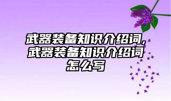 武器裝備知識介紹詞,武器裝備知識介紹詞怎么寫